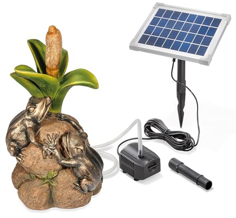 Esotec Solar Wasserspeier Set Froschpaar auf Steinen Solarbrunnen 101662 | 5Wp Solarmodul, 250l/h Pumpe, Polyresin Froschpaar, IP68, Trockenlaufschutz, Durchflussregler, Wasserstrahl 18cm