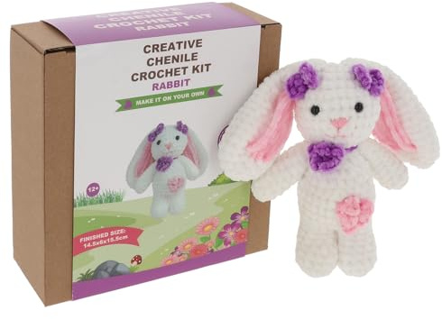 Shudehill Giftware Kreative Chenille-Häkelsets Bär, Hase, Pferd, Ente, Hund, Fee und mehr – perfekt zum Lernen oder für erfahrene Häkeln (Hase)