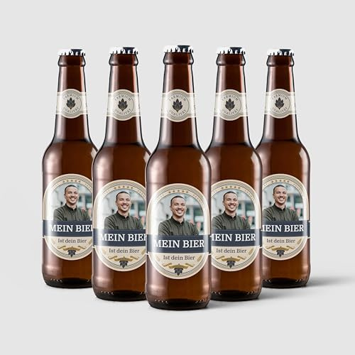 Aufkleber selbst gestalten für Bierflaschen – 24 Flaschenetiketten für 6 Flaschen – mit Foto und Text – selbstklebend, wasserfest – personalisierte Bier Geschenke für Männer und Frauen – BLAU