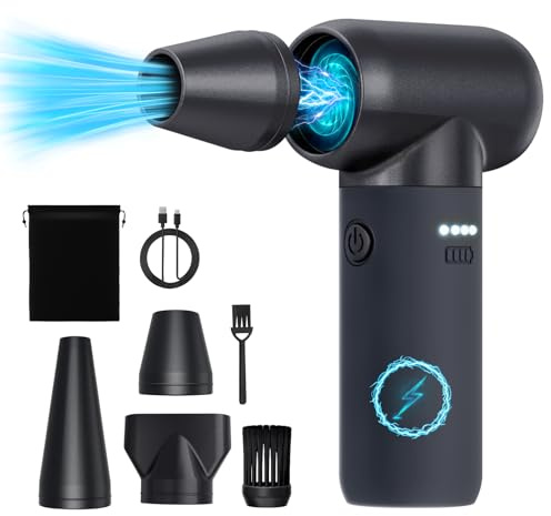 Compressed Air Duster,180000RPM Electric Duster Air Blower,Cordless Rechargeable Mini Dust Blower,3 Gear Jet Fan for PC Keyboard Computer Car Outdoor House Cleaning-Black