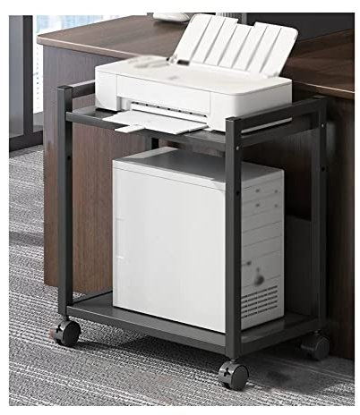 Druckerhalterung Druckerständer, CPU-Tower-Ständer, schwarzer 2-stöckiger Druckerwagen mit Stauraum, Maschinenwagen mit Rädern und verstellbarer Tischplatte, robustes Lagerregal for Büro und Zuhause H