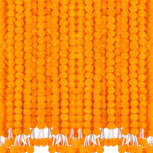 6 guirnaldas de flores de caléndula con colgante, decoración de repisa de boda india, decoración artificial de Dia de Los Muertos, decoración para altar, flor sintética para Diwali, fiesta floral de