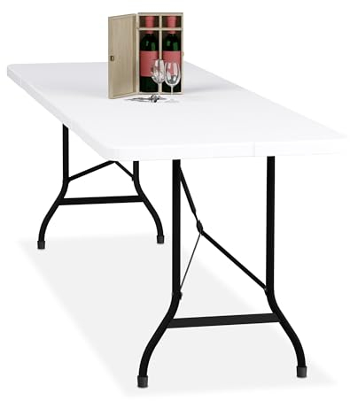 Relaxdays Table de Jardin Pliante, 75 x 220 x 68 cm, résistante aux intempéries, Plastique & Acier, 8 Personnes, Blanche