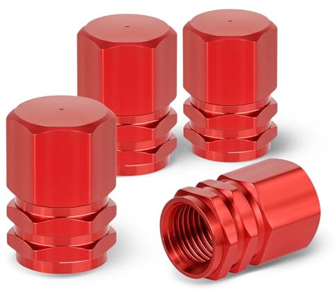 4 Pcs Aluminum Tire Stem Valve Caps Red Tire Valve Caps Wheel Valve Covers Hexagon Design Aluminum Valve Stem Covers Tire Nozzle Caps Tire Cap Cover Accessories Universal for Cars, Trucks, Motorcycles