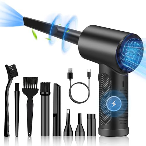 Waonsiem Compressed Air Duster Cleaner for PC, 120000RPM 3-Speed Cordless Reusable Air Blower Duster with LED Light, Rechargeable Compressed Air Dusters for Laptop Computers Keyboard, Air Conditioner