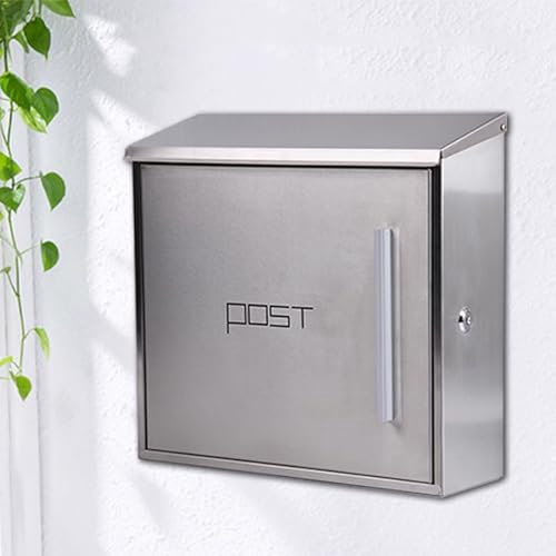 Metall-Briefkasten Zur Wandmontage, Paketbriefkasten, Postkasten Briefkästen ,Wetterfester Paketkasten mit Schloss, Großes Fassungsvermögen, Geeignet für Das Home-Office Im Außenbereich(Silver)