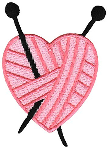 Corazón Rosa Agujas de tejer ovillo de lana Parche para planchar o coser para planchar o coser para ropa, parche bordado para planchar parche, tamaño 5,0 x 7,0 cm