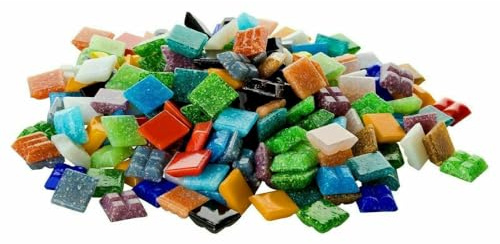 Zimasi Glasmosaik 1x1 cm Buntmix 900 g | Glassteine zum Basteln & DIY, Bastelset mit Mosaiksteinen für Erwachsene & Kinder, Robuste Mosaiksteine für kreative Projekte