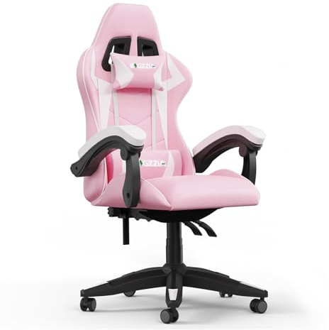 Bigzzia Gaming Chair, Ergonomic Video Game Chairs with Pillow and Lumbar Support (Without Heated Cushion, Pink)
