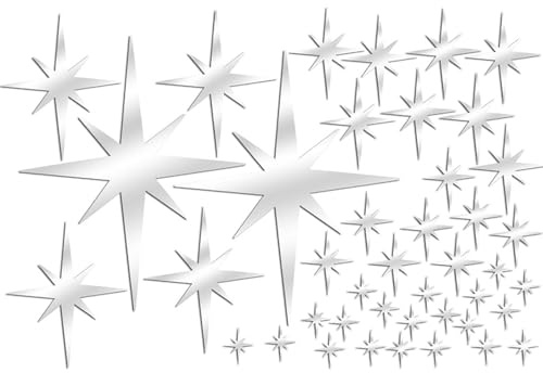 42 Stück Star Wohnzimmer Wandaufkleber, Wasserfeste Wandaufkleberspiegel Wandtattoo Flur, 3D Wandtattoo Selbstklebend Sterne Aufkleber für Wohnzimmer Schlafzimmer DIY Wanddeko