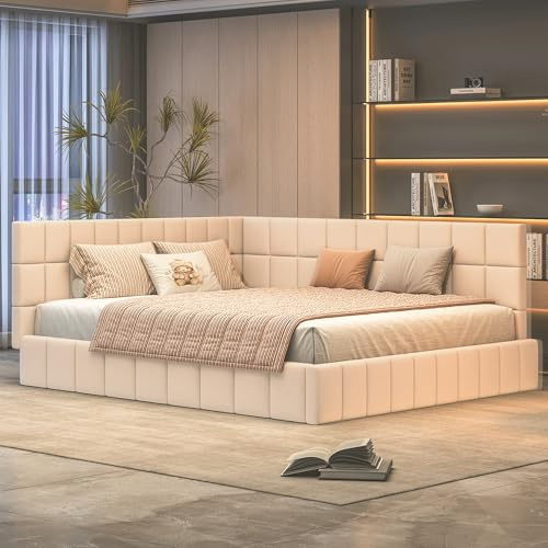 Kayan Polsterbett 160x200 mit Lattenrost, Daybett Tagesbett Schlafsofa Multifunktionsbett, Hautfreundlicher Samtstoff, Ohne Matratze (Beige, 160x200cm)