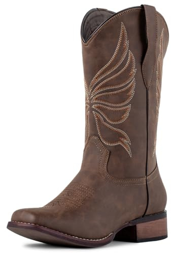 J's.o.l.e Cowboy stövlar för kvinnor fyrkantig tå bred vad cowgirl stövlar dammode västerländska stövlar, Brun, 41 EU