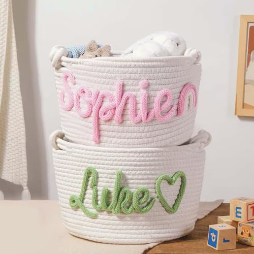 Wxexopowk Personalisierter Baby-Geschenkkorb - Baumwollseilkorb Individueller Name, Baby-Geschenkkorb, Aufbewahrungskorb für Kleidung, Organizer, Babykorb, Kinderzimmer Dekoration
