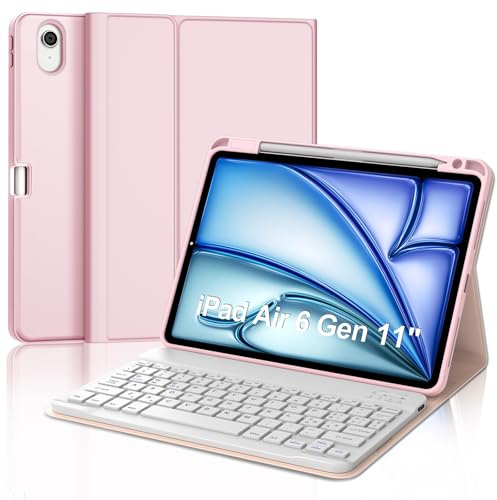 WINCHKING Clavier pour iPad Air 11 M3 2025/M2 2024, Bluetooth amovible Étui avec clavier pour iPad Air 6 Génération 11 Pouces 2025/2024, clavier italien avec support stylet, rose clair