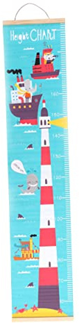 Nordische Wand Wachstumstabelle für Kinder, Holz Öl Leinwand | Einfach Aufzuhängen, Aufrollbar für Lagerung, Kinderzimmer Deko, Leuchtturm Motiv