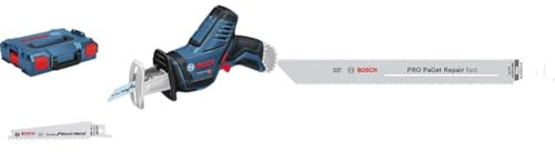 Bosch Professional 12V System Akku Säbelsäge GSA 12V-14 + 5x PRO Pallet S1022HFR Repair fast Säbelsägeblatt (für Stahl, Holz mit Nägeln, Länge 200 mm, Zubehör)