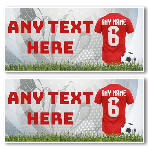 Personalised Football Banner, Jersey Soccer Design, 640mm x 297mm Pack of 2 (Manchetser Colours)