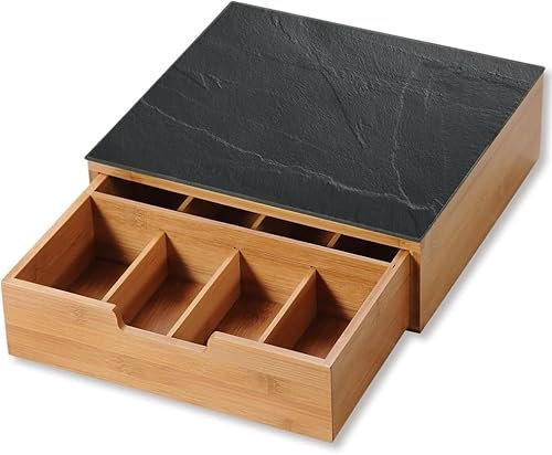 Porta Capsule da Caffè in BAMBU' Cassetto Estraibile, Supporto Macchina Copertura Vetro, Struttura in Bamboo, Misura 30x30x10 cm, UNIVERSALE Compatibile Tutte le Cialde