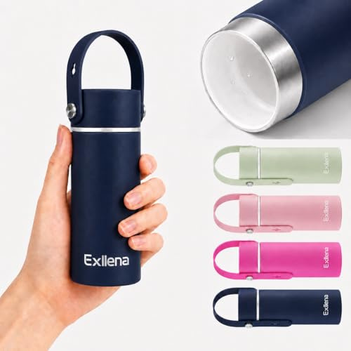 Exllena Mini Gourde Isotherme 200ml avec Revêtement Céramique Alimentaire – Petite Bouteille Isotherme, Design Compact Portable et Étanche – Idéal pour Café, Jus, Boissons Froides(Bleu Nuit)
