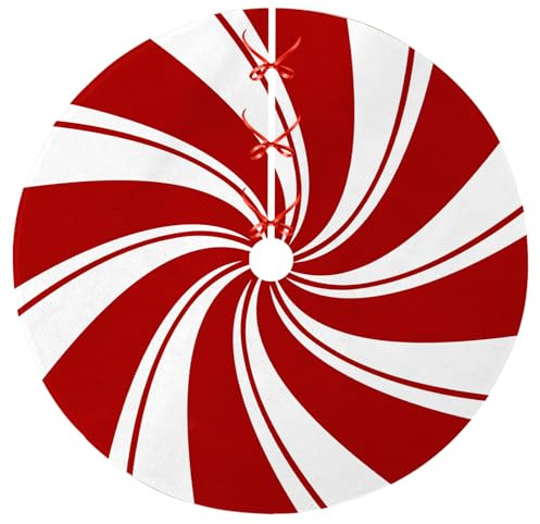 Christmas Tree Skirt, 48 Inches Red and White Tree Skirt, Xmas Stripes Tree Mat, Christmas Decoration