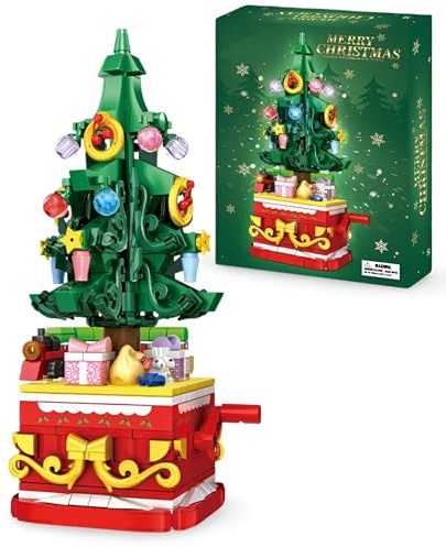 PlaySynthe Weihnachts Bausteine, 366 Teile Weihnachtsbaum Klemmbausteine, Weihnachts Architektur Bausatz Modell Spielzeug, Geschenke für Kinder und Erwachsene