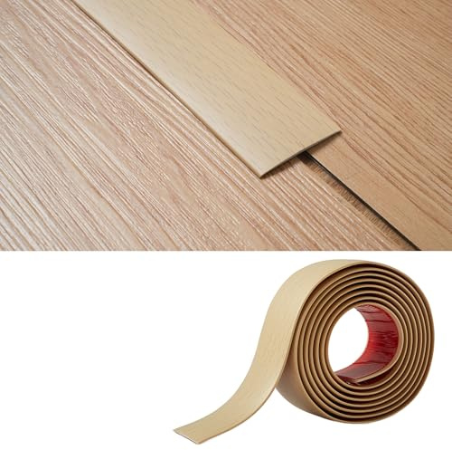 Bande de Transition Plate 2mm épaisseur PVC,5cm Large Autoadhésive Barre de Seuil Souple Baguette Seuil de Porte Fine Profilé de Transition Joindre Espaces de Sol,3 Meters Grain de Bois Beige