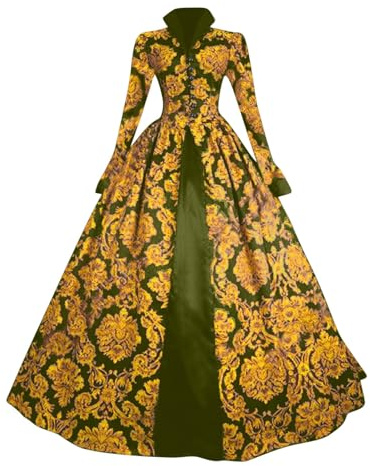 Abito da ballo storico da donna in stile barocco - Abito rinascimentale opulente con motivo broccato | Abito vittoriano per feste a tema e teatro, Stil_b03 verde, S