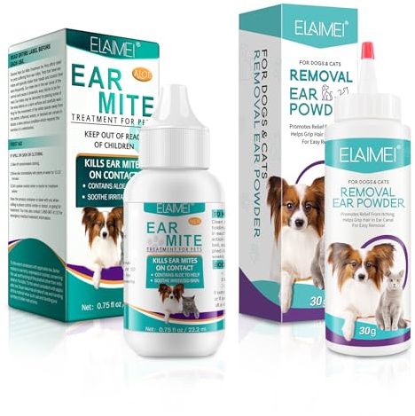 exatta Soins des Oreilles pour Chiens, Nettoyant Oreille Chien + Poudre pour Les Oreilles des Chiens, Nettoyant Oreille Chat, Enlever Le Cérumen, Élimine Les Odeurs, pour Tous Les Chiens et Chats