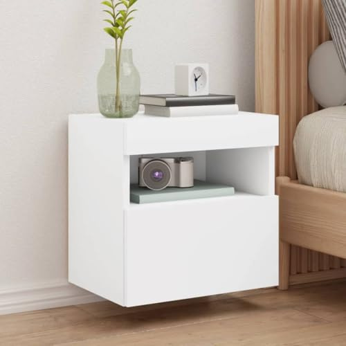 Frdhee Lot de 2 meubles de salon - Meuble TV mural avec lumières LED - Blanc - 40 x 30 x 40 cm - Pour salle à manger, chambre à coucher