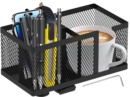 Foppla Sturdy Clamp-on Gaming Desk Cup Holder Headphone Hanger Side Storage Caddy Multipurpose Desk Organizer Gamers Gear Attachment for Water Bottle Pen Phone for Gaming Table Office(black)