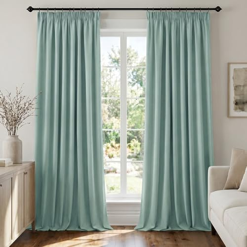 Deconovo Tende Oscuranti per Interni con Fettuccia, 2 Pannelli, 140x260 cm | 3 Modi di Montaggio, Termiche Isolanti, Tessuto Morbido per Camera e Soggiorno, Certificato OEKO-TEX, Verde Acqua