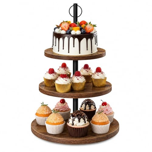YuLiMirich Etagere 3 Etagen aus Holz, Großer Cupcake Ständer Ø 30/25/20 cm, Holz Etagere Cupcake Tortenständer für Muffin DessertsSnacks Serviergestell Kuchen