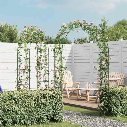 Kaloriko Arche de Jardin en Fer Vert foncé, 2 pièces, Treillage pour Plantes grimpantes, Rosier et Vigne, Structure 140 x 39 x 240 cm pour terrasse, Patio, allée et décoration extérieure