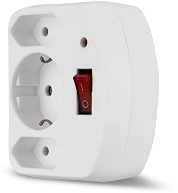REV Steckdosenadapter - Mehrfachsteckdose 3-Fach mit Schalter, erhöhtem Berührungsschutz & ÜSS - 2X Eurosteckdose, 1x Schutzkontakt, weiß