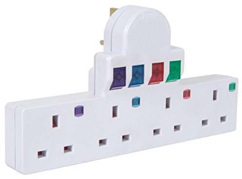 EUROSONIC 4 Way Gang Switched Multi Socket Extension Plug In Adaptor Surge/Spike Protector