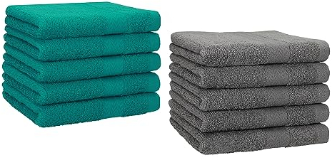 Betz 10 Stück Gästehandtücher Premium 100% Baumwolle Gästetuch-Set 30x50 cm Farbe smaragdgrün und anthrazit