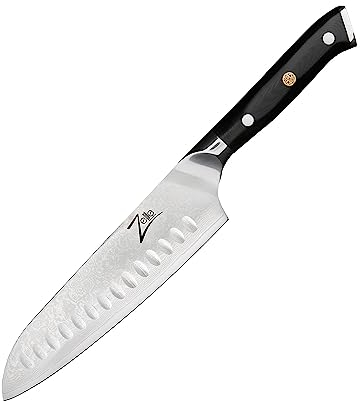Zelite® Santoku Damastmesser, Scharfes Küchenmesser 17,8 cm, Japanisches Messer für Zuhause und Gastro, Profi-Messer Scharf, Damast Kochmesser für Küche, Damaszener Messer mit Nahtloser Verarbeitung