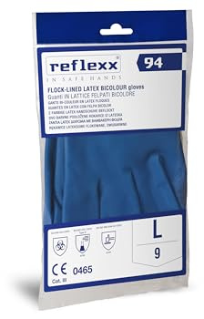 Reflexx R94/L Handschuhe wiederverwendbar Latex zweifarbig Fleece Gr 80, 50 Stück, Größe L, gelb/blau