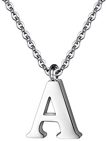 PARTNER Stainless Steel Silver Initial Necklace Alphabet Pendant Necklace 16 with 2 extender Women letter Necklace (Silver Initial A)