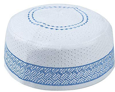 BaronHong Muslim Gebetshut Männer Islam Kufi Kopfbedeckung Totenkopf-Stickerei (blau, 56)