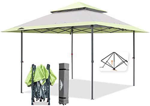 EAGLE PEAK 4x4m Pavillon Klappbar Wasserdicht Pop Up Pavillon Faltbar Doppel - Spitze Faltpavillon für Garten Party Hochzeit Picknick und Festival, inkl. mit Tragetasche mit Rollen (Grau)