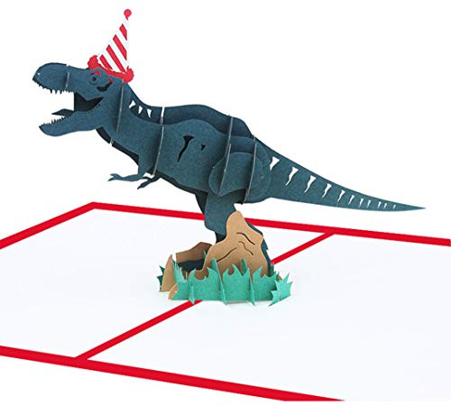 3D Pop Up Cards, Handmade Craft Greeting Cards, Dinosaur with RedHat, Pop Up Birthday Card (Dinosaur)