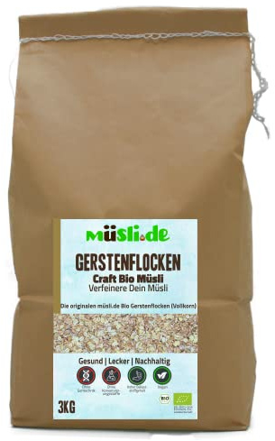 müsli.de BIO Gerstenflocken, 3kg Papierbeutel | Bio, Vollkornflocken, Vegan, Für eine gesunde Ernährung, Knackiger Geschmack, Nachhaltige Verpackung