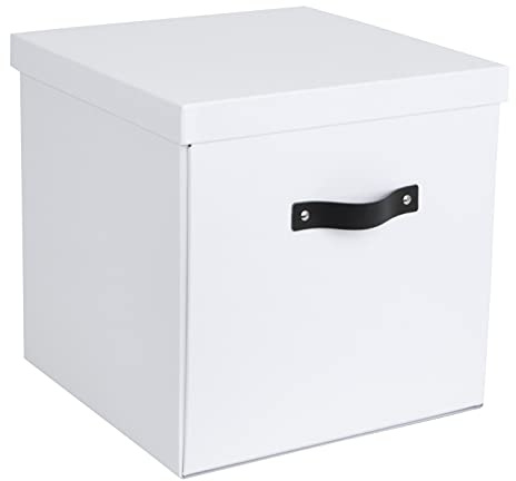 Bigso Box of Sweden LOGAN Aufbewahrungsbox mit Deckel – große Klappbox für Kleidung, Spielzeug usw. – Ordnungsbox mit Griff aus Faserplatte und Papier – weiß