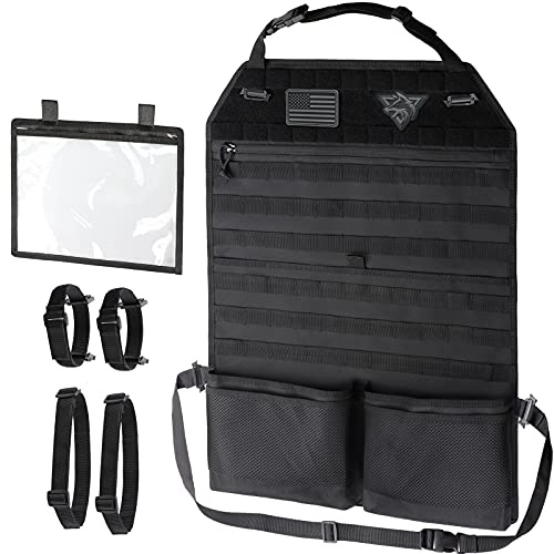 WYNEX Car Seat Organizer, Molle Backseat Cover Organizer Protector with Sling Rack, Visual Pocket and Patch, Universal Vehicle Fits for F150, Jeeps, Pickups & Trucks for Road Trips