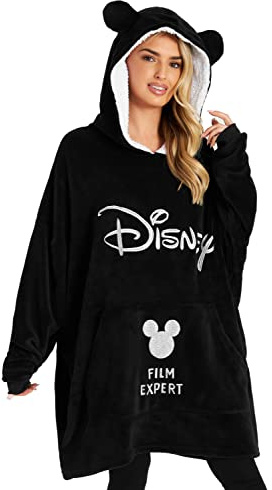 Disney Sudadera Oversize Mujer de Forro Polar Mickey Minnie (Negro)