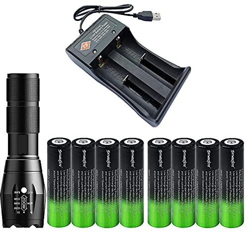 Mini Pocket Zoom Flashlight - 5 Modes, High Lumen, Waterproof, Includes 8 Batteries & USB Charger