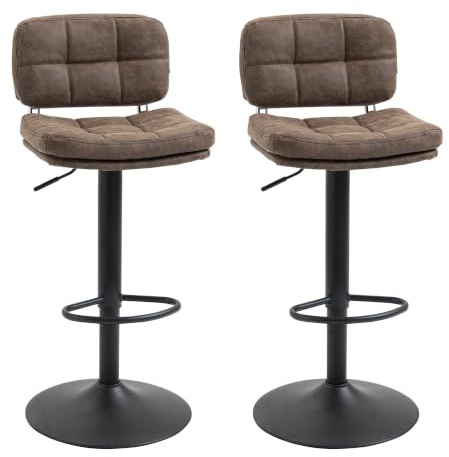 HOMCOM Set 2 Sgabelli Bar Moderni e Girevoli 41.5x45x85-107cm, Nero | Schienale e Poggiapiedi, Sgabelli da Cucina, Altezza Regolabile, Rivestimento Pelle PU e Imbottitura