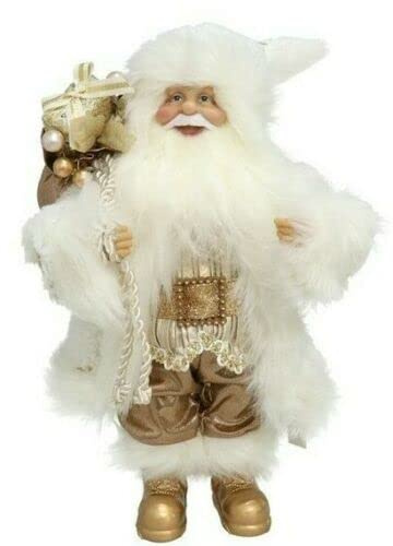 Cheerful Bargains Father Christmas Santa Ornament 30cm White & Gold Christmas Santa With Gifts
