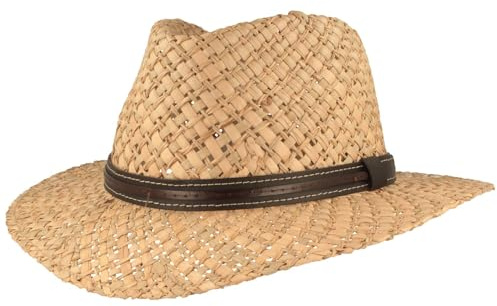 Breiter Chapeau de Paille d'été Chapeau de Soleil – Tressé à la Main 100% Paille – Traveller – Particulièrement Léger, Flexible, Doux pour la Peau et Confortable – Beige – Naturel